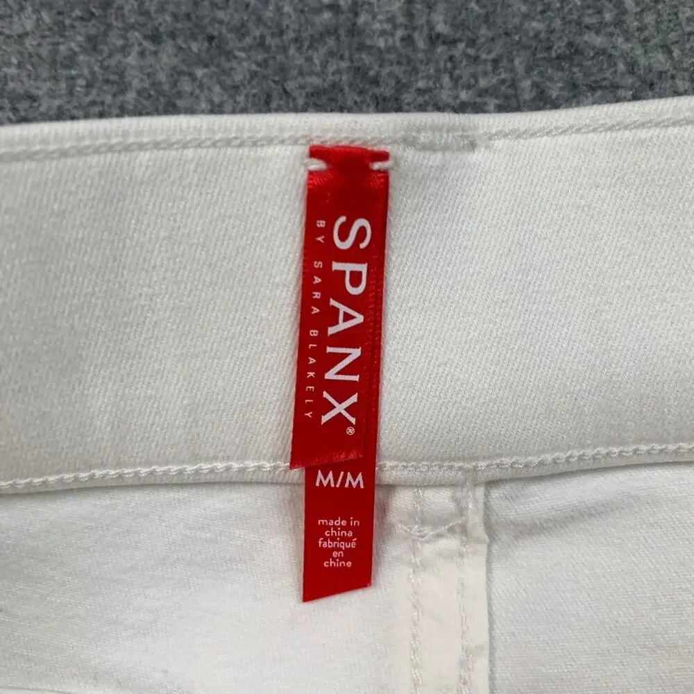 Spanx Jeans Womens M Medium White Denim Stretch Ankle Skinny High Rise Pull On